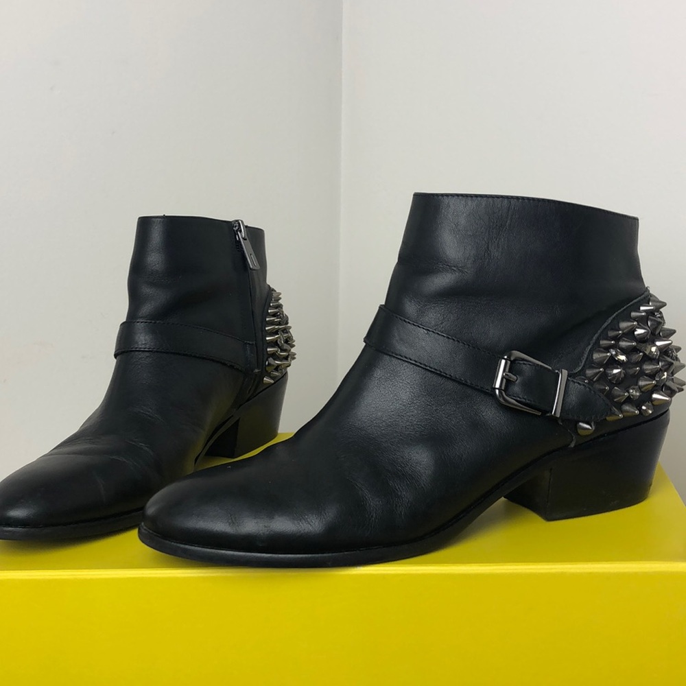 Sam Edelman Black Genuine Leather Studded Crystal Ankle Boots Size 7.5